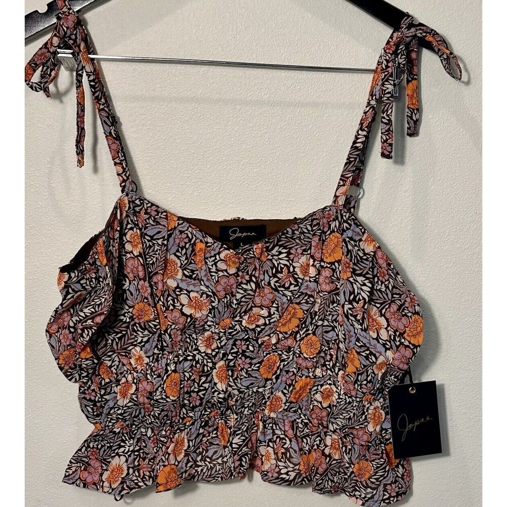 Jopra Flirty Crop‎ Tank Top Womens Large Spaghetti Strap Floral Doll Bohemian